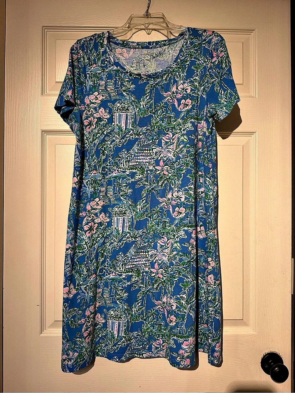 Lilly Pulitzer Etta V-Neck Dress Floral Mini Dress Blue & Green